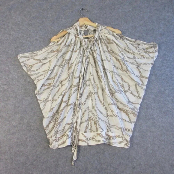 D&G Womens Chain Link Blouse 4 White Nautical Drape Top Tie Neck Smocked 70 - Picture 1 of 13